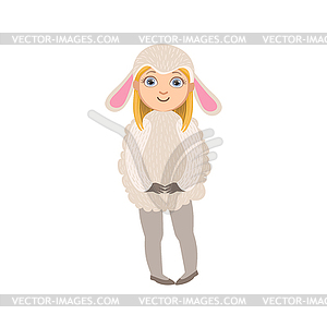 Girl Wearing Sheep Animal Costume - color vector clipart