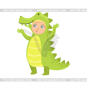 Boy Wearing Crocodile Animal Costume - vector image