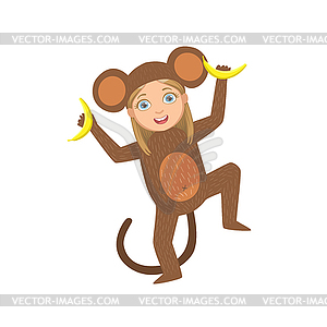 Girl Wearing Monkey Animal Costume - vector clipart