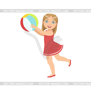 Girl Playing Inflatable Ball - vector image