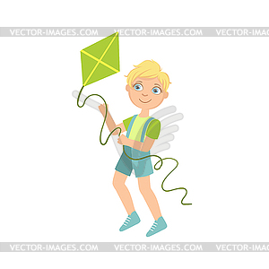 Boy Preparing To Fly Kite - vector clipart