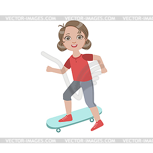 Boyish Girl Sketeboarding - vector clip art