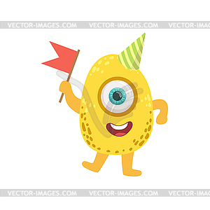 Jelly Bean Friendly Monster With Flag - vector clipart