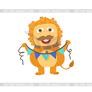 Lion-like Friendly Monster With Garland - vector clip art