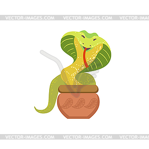 Charmed Cobra Snake Coming Out Of Basket - vector image