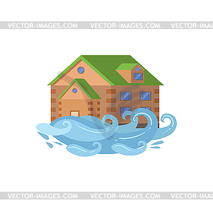 House In Flood, Natural Forces Threat - color vector clipart