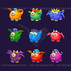 Little Alien Monsters With And Without Wings Set - vector image