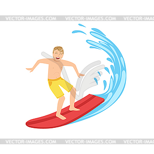 Guy In Yellow Shorts Riding Surf - vector image