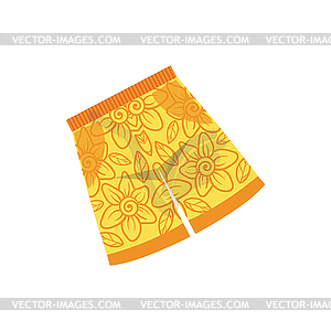 Pair Of Yellow Swimshorts With Floral Motive - vector clipart