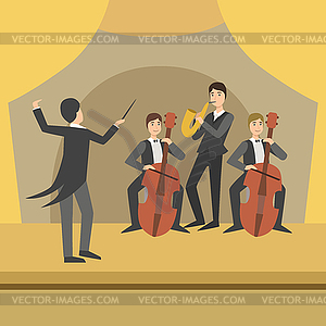 Trio With Saxophone And Two Cellos Their Director - vector clipart