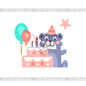 Teddy Bear With Party Attributes Girly Stylized - vector image