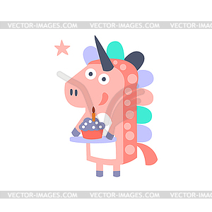 Unicorn With Party Attributes Girly Stylized Funky - vector image