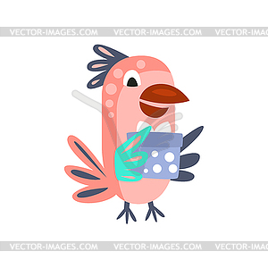 Parrot With Party Attributes Girly Stylized Funky - vector clipart