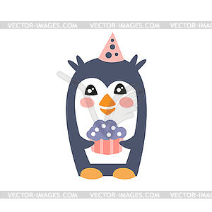 Penguin With Party Attributes Girly Stylized Funky - vector EPS clipart