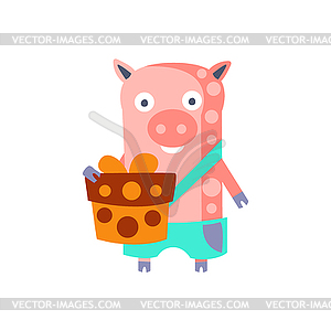 Pig With Party Attributes Girly Stylized Funky - vector image