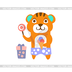 Tiger With Party Attributes Girly Stylized Funky - royalty-free vector image