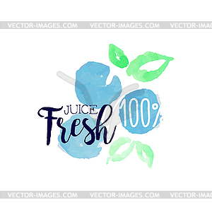 Blueberry 100 Percent Fresh Juice Promo Sign - vector clipart