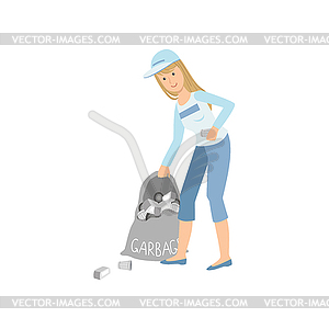 Volunteer Picking Up Garbage - vector EPS clipart