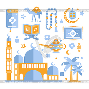 Muslim Religious Holiday Symbols Set - vector image