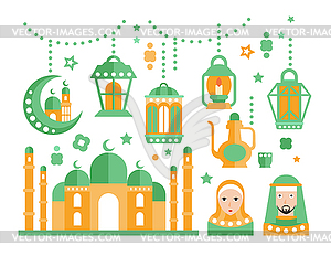 Islamic Religious Holiday Symbols Set - vector clipart