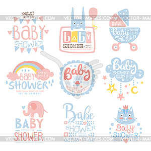 Baby Shower приглашения шаблон в пастельных тонах - векторный клипарт / векторное изображение