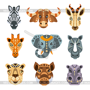 African Animals Stylized Geometric Portrait Set - vector image