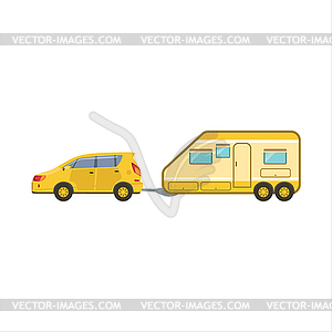 Yellow Car Pulling Trailer - stock vector clipart