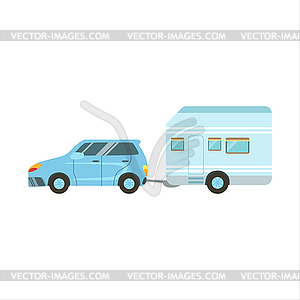 Car Pulling Trailer Family Motorhome Flat Colorful - vector clip art