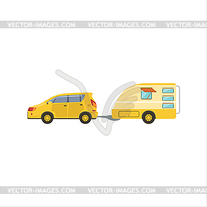 Yellow Car Pulling Trailer - vector clipart