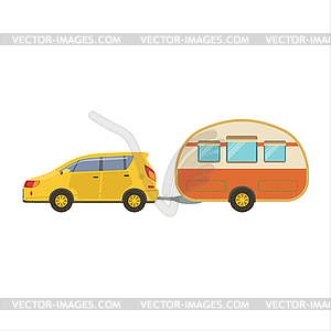 Yellow Car Pulling Retro Trailer - vector image