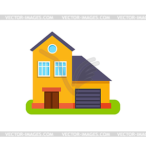 Orange Suburban House Exterior Design With Garage - vector clipart