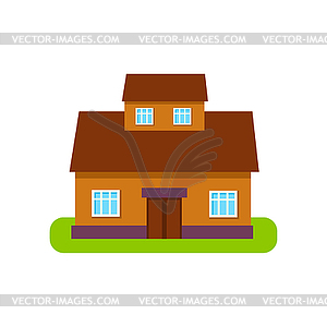 Brown Suburban House Exterior Design With Attic - stock vector clipart