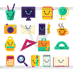 Office Desk Supplies Collection Of Objects With - vector clipart