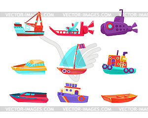 Water Transport Toy Boats Set - vector clipart