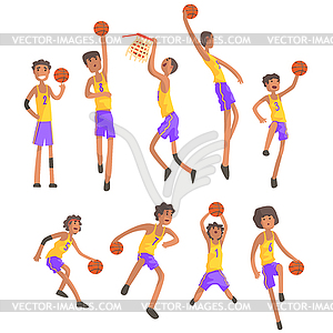 Basketball Players Of Same Team Action Stickers - vector image