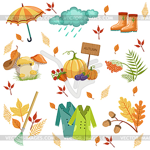 Set Of Associated With Autumn Objects - royalty-free vector clipart