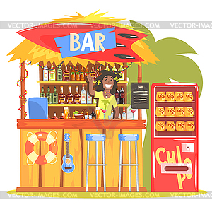 Beach Bar в тропическом стиле Стиль с улыбающимся - изображение в векторе