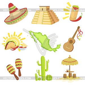 Символы мексиканской культуры Набор - векторное изображение EPS