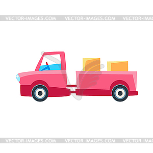 Pink Truck With Trailer Toy Cute Car Icon - vector clipart