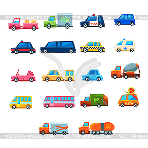 Cute Toy Car Set Of Icons - vector image