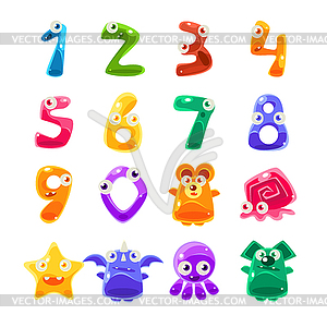 Digit Shaped Animals And Jelly Creatures Set - vector clipart