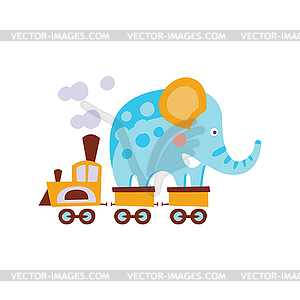 Elephant On Train Wagon Stylized Fantastic - vector clipart