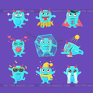 Blue Dragon Character Activities Set - vector image