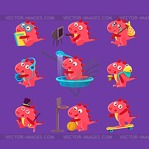 Red Dragon Everyday Activities Set Of s - vector EPS clipart