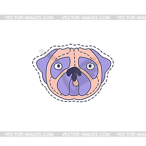 Pug Face Bright Hipster Sticker - vector clip art