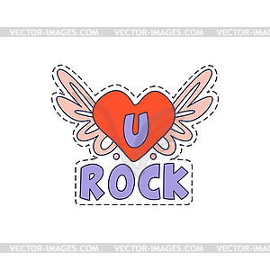U Rock Крылатые сердца Яркий Hipster наклейки - векторное изображение EPS