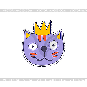 Cat in Crown Bright Hipster Sticker - vector image