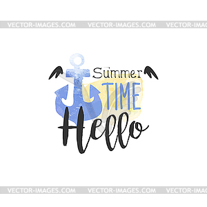 Hello Summer Time Message Акварели Стилизованный этикетки - клипарт в формате EPS