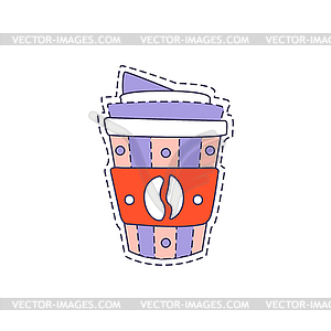 Coffee In Plastic Cup Bright Hipster Sticker - vector clipart