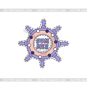 Ship Stirring Wheel Bright Hipster Sticker - vector image